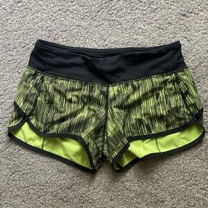 Neon green and black lululemon speed up shorts